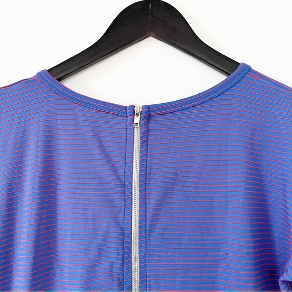 LulaRoe Amelia Red Blue Shimmer Stripe Short Sleeve Fit & Flair Dress - Picture 5 of 12